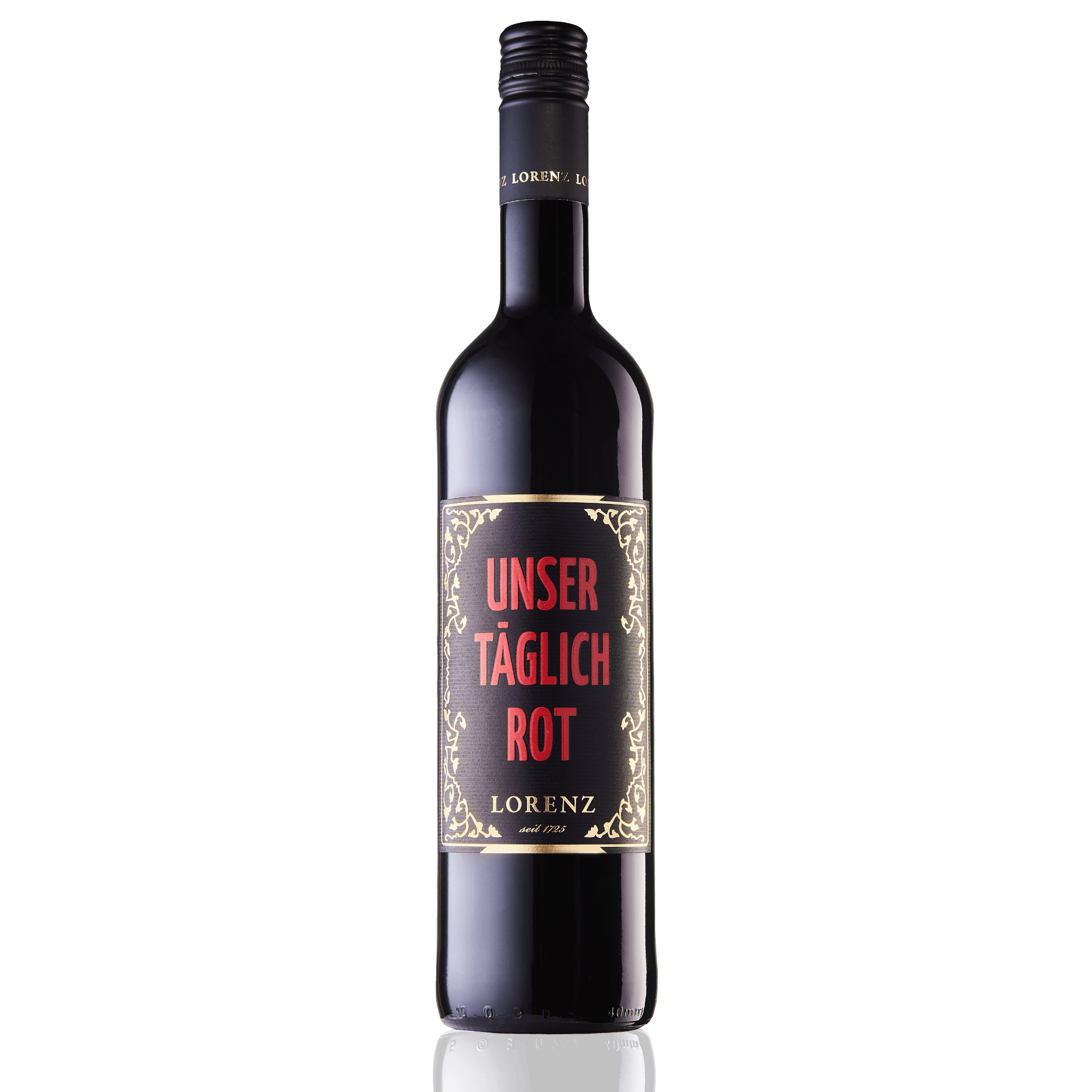 Bioweingut Lorenz Unser täglich Rot Rotwein Bioland zertifiziert Flasche vor weißem Hintergrund