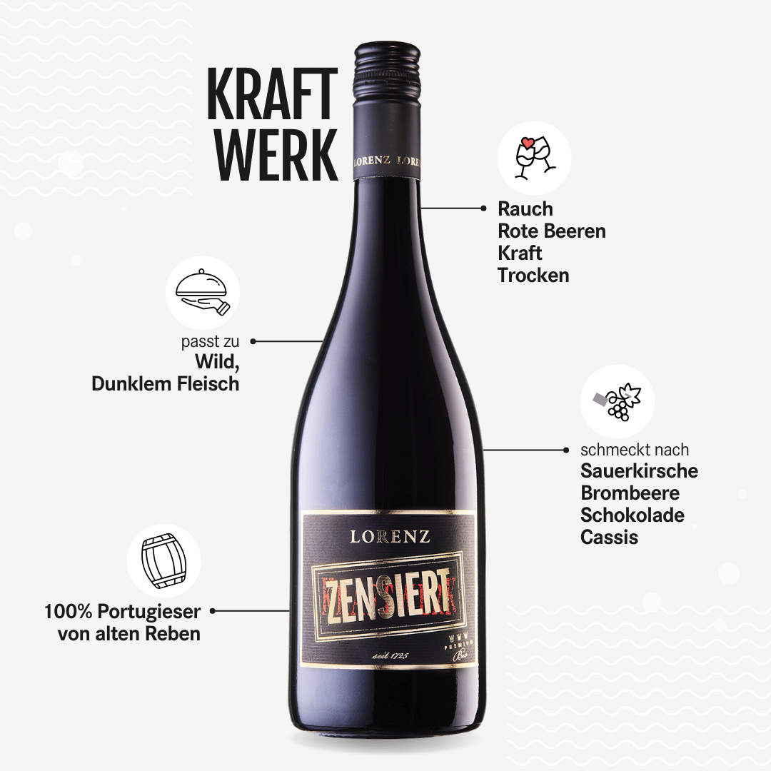 Bioweingut Lorenz ZENSIERT Portugieser Bioland Rotwein Rheinhessen Flasche vor weißem Hintergrund
