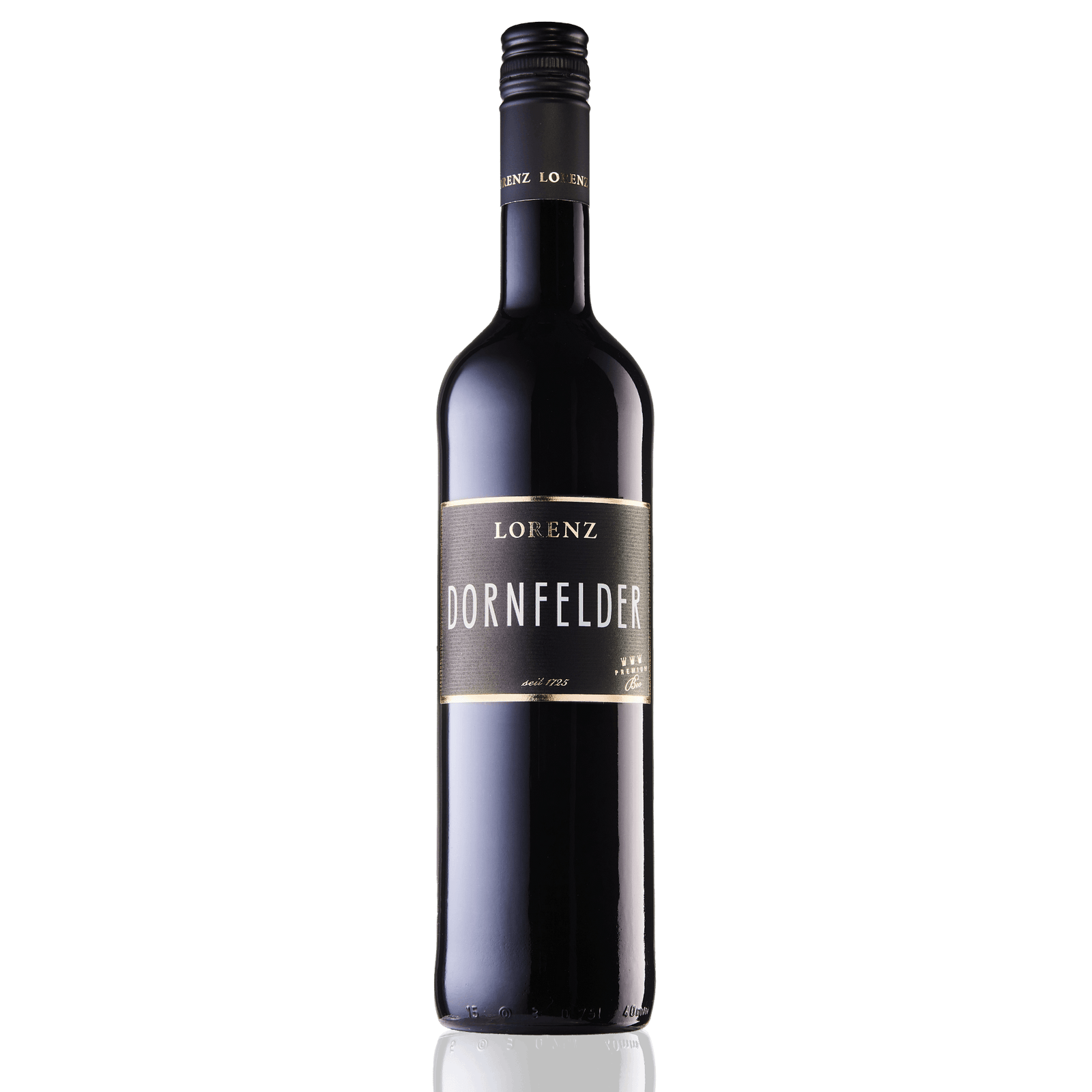 Bioweingut Lorenz Dornfelder trocken Rotwein Bioland zertifiziert Flasche vor weißem Hintergrund