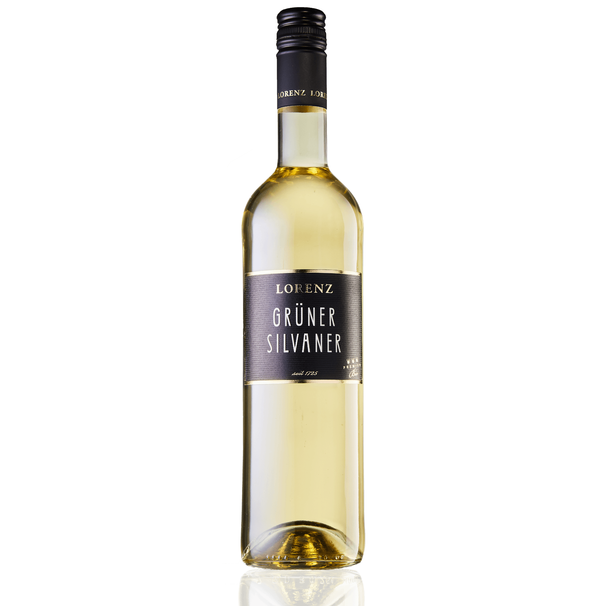 Weingut Lorenz Grüner Silvaner trocken Weißwein Bioland zertifiziert Flasche vor weißem Hintergrund