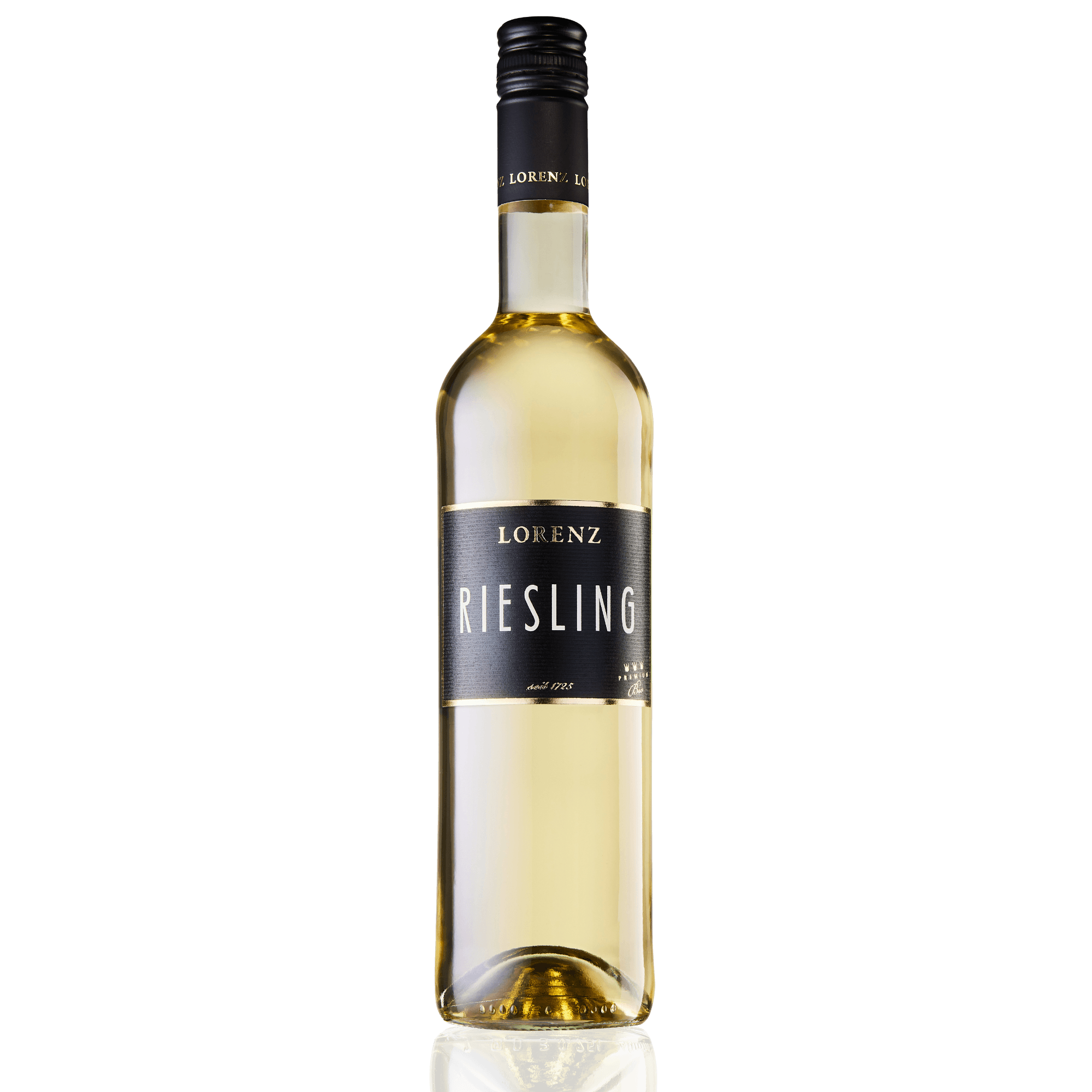 Bioweingut Lorenz Riesling trocken Weißwein Bioland zertifiziert Flasche vor weißem Hintergrund