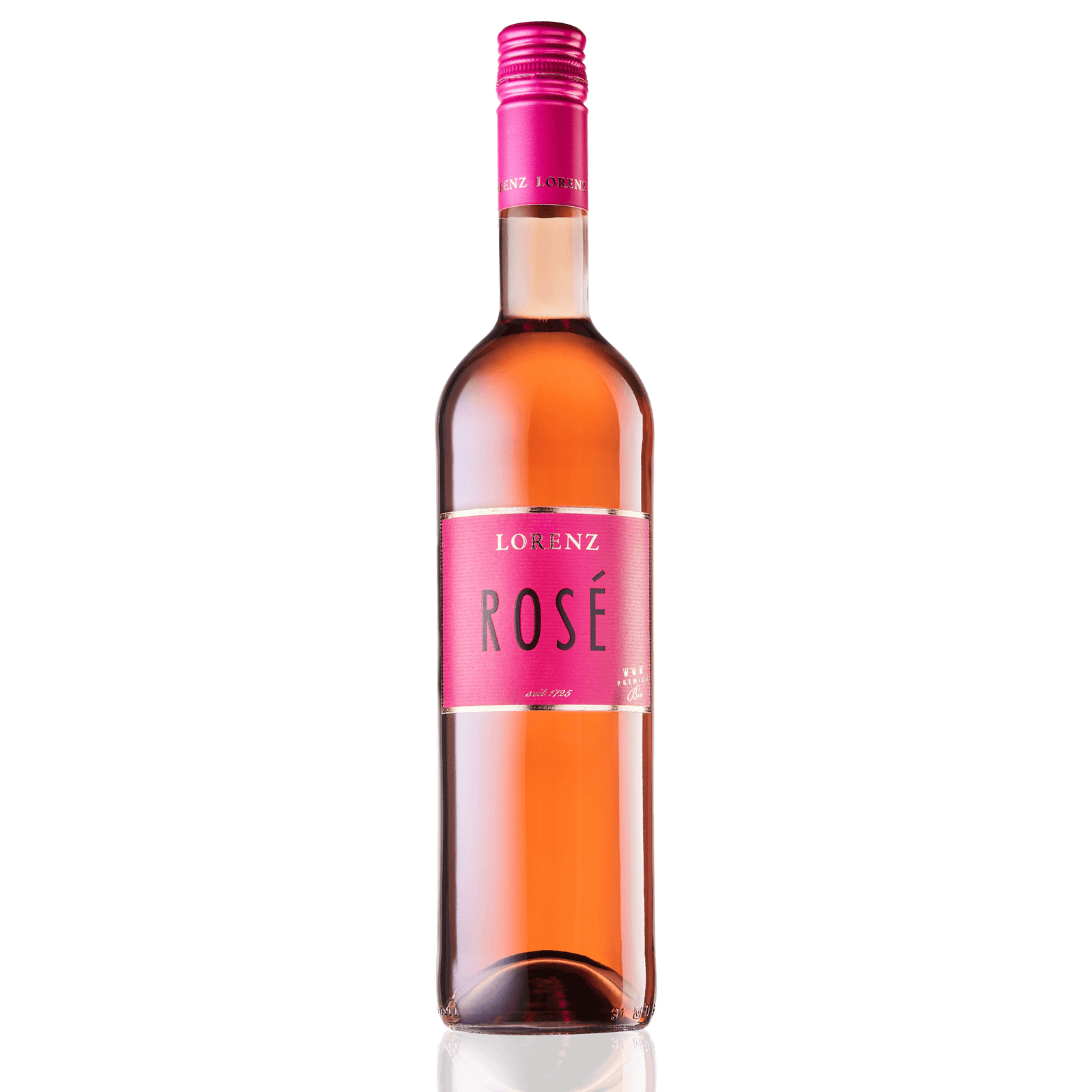 Bioweingut Lorenz Rosé feinherb Rose Weißherbst Bioland zertifiziert Flasche vor weißem Hintergrund