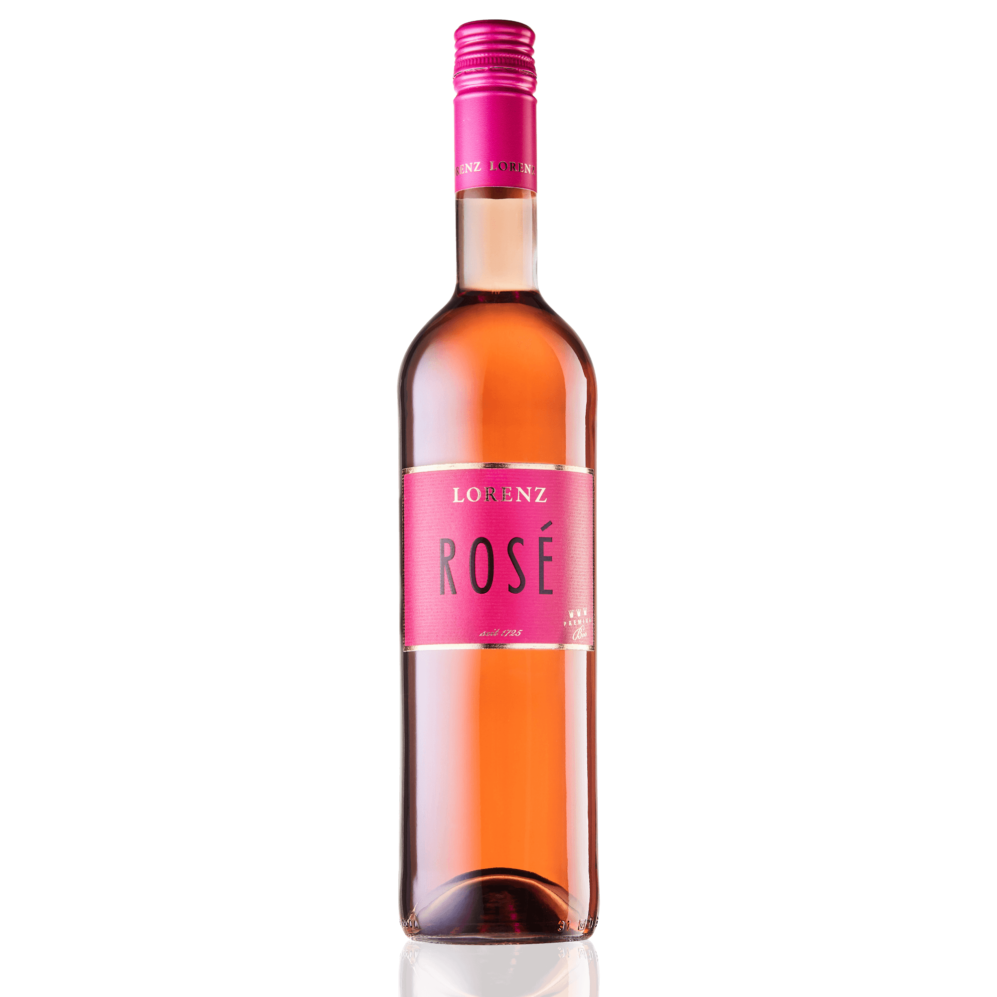 Bioweingut Lorenz Rosé feinherb Rose Weißherbst Bioland zertifiziert Flasche vor weißem Hintergrund