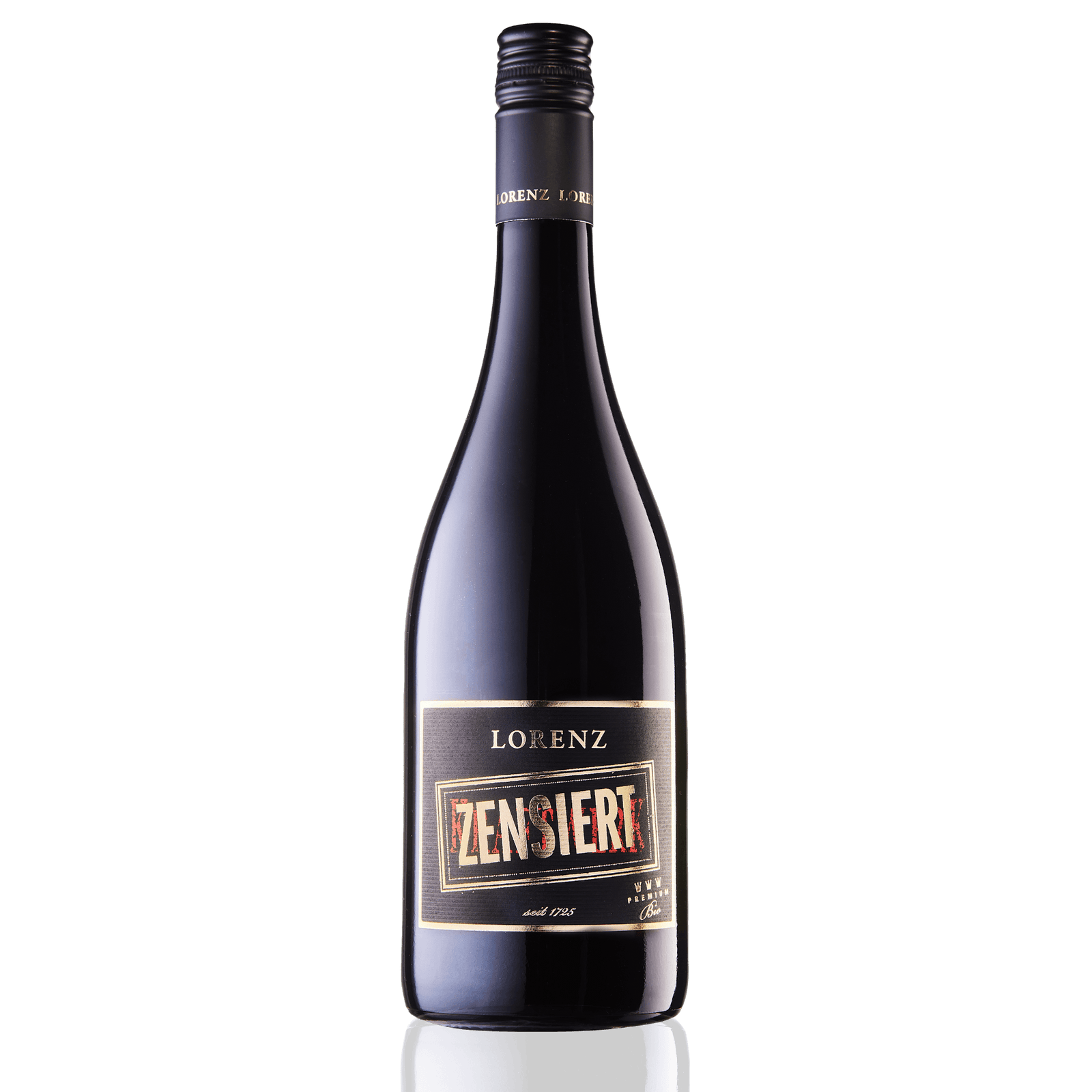 Bioweingut Lorenz ZENSIERT Portugieser Bioland Rotwein Rheinhessen Flasche vor weißem Hintergrund